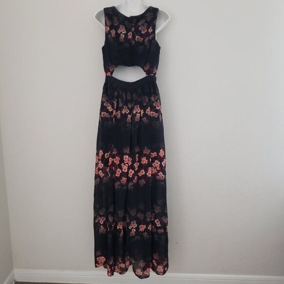 Jessica Simpson Lulu Maxi Dress Black Medium Floral Black Medium Sheer Fairy - Picture 10 of 11